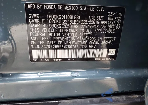 2025 Honda Hr-V Awd Sport z USA, uszkodzony, nr VIN 3CZRZ2H55SM786767